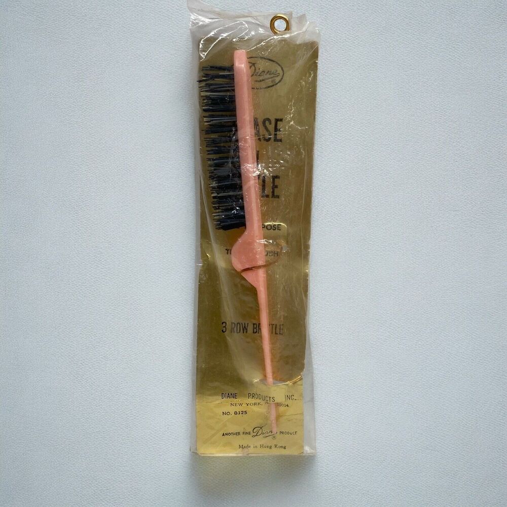 Vtg Diane Tease N Style Brush Hair Styling Brush Pink Peach Retro